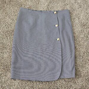 Women's Navy Stripe Overlap Stretch Skirt Sz Large Nautical Career Office Siren